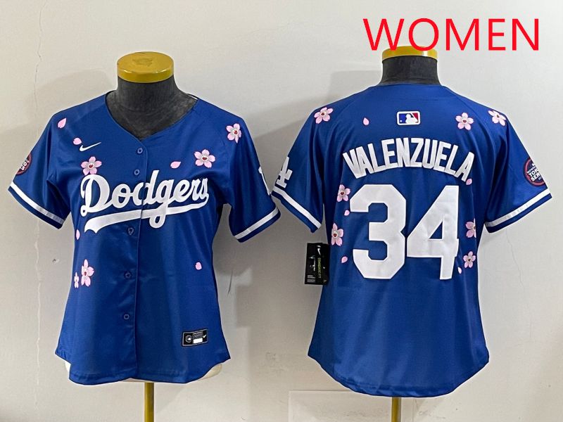 Women Los Angeles Dodgers #34 Valenzuela Blue Sakura Edition 2025 Nike MLB Jersey style 31
